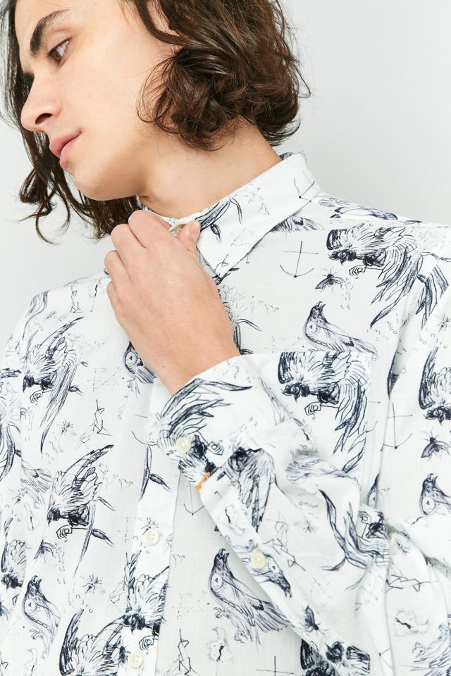 Nudie Jeans - Chemise Henry motifs esquisse blanc cassé et bleu marine #1