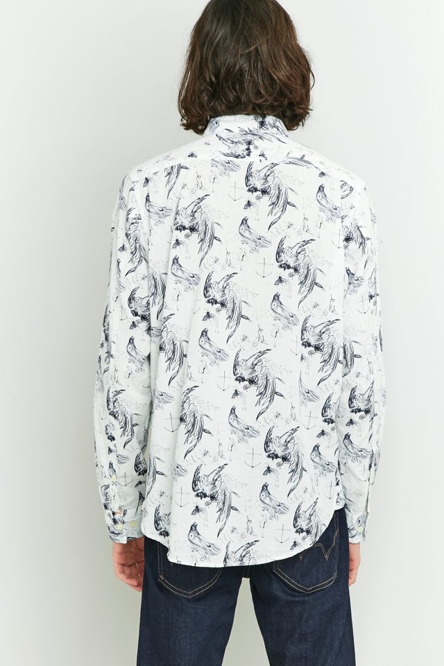 Nudie Jeans - Chemise Henry motifs esquisse blanc cassé et bleu marine #3