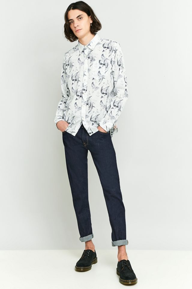 Nudie Jeans - Chemise Henry motifs esquisse blanc cassé et bleu marine #4