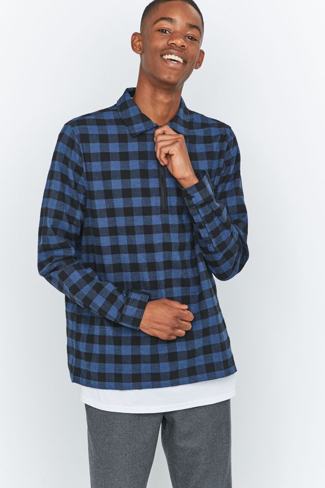 Shore Leave by Urban Outfitters Blake Blue Check Half-Zip Shirt #2