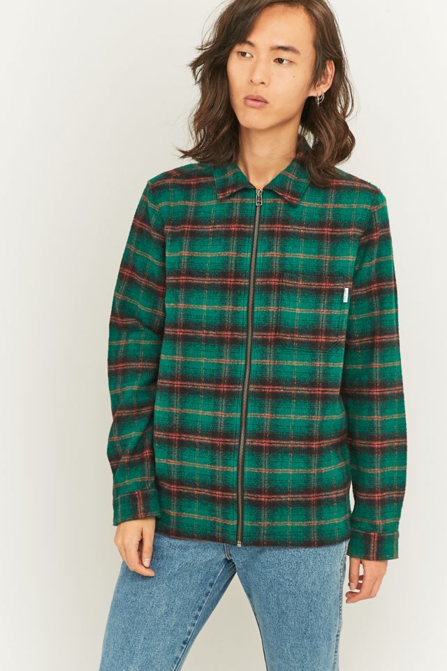 Shore Leave by Urban Outfitters Blake Brushed Green Plaid Zip