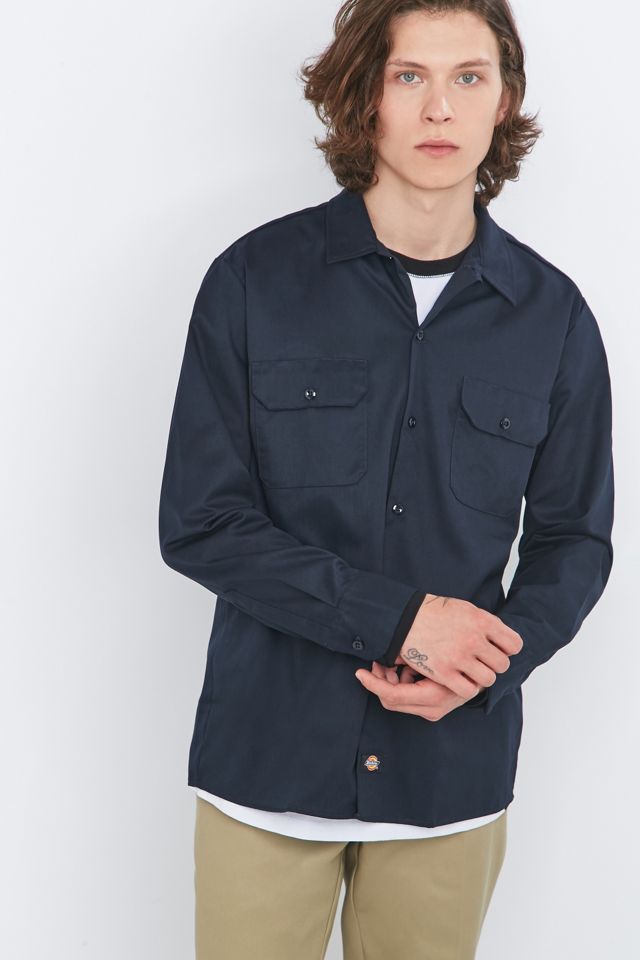 Dickies Long Sleeve Slim Dark Navy Work Shirt #1