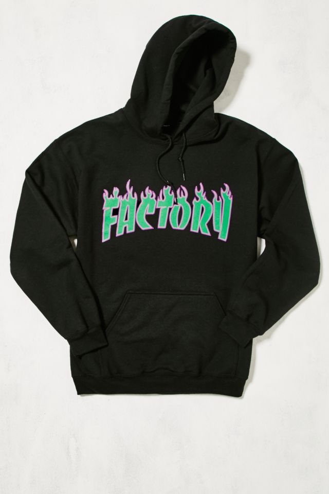 FACTORY Flame Logo Black Hoodie | Urban Outfitters UK