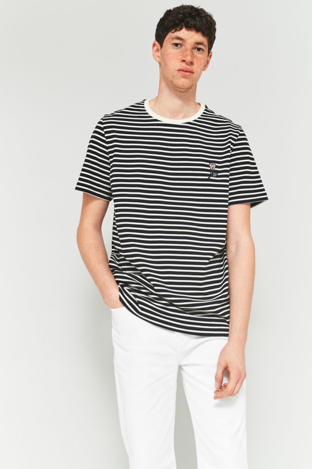 Shore Leave by Urban Outfitters Black and Ecru Striped Rose Embroidery ...