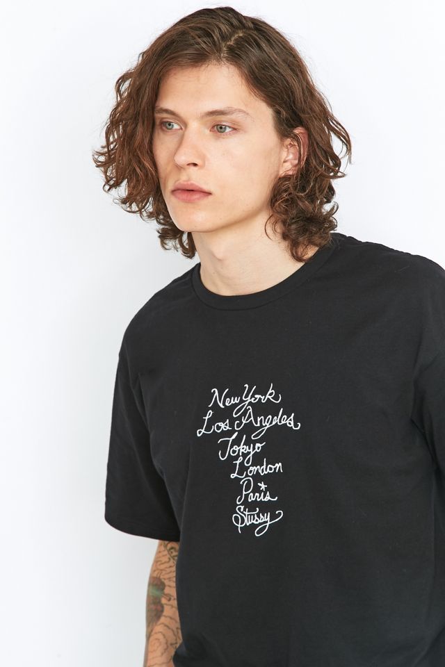Stussy – T-Shirt „Cursive WT“ mit Stickerei #1