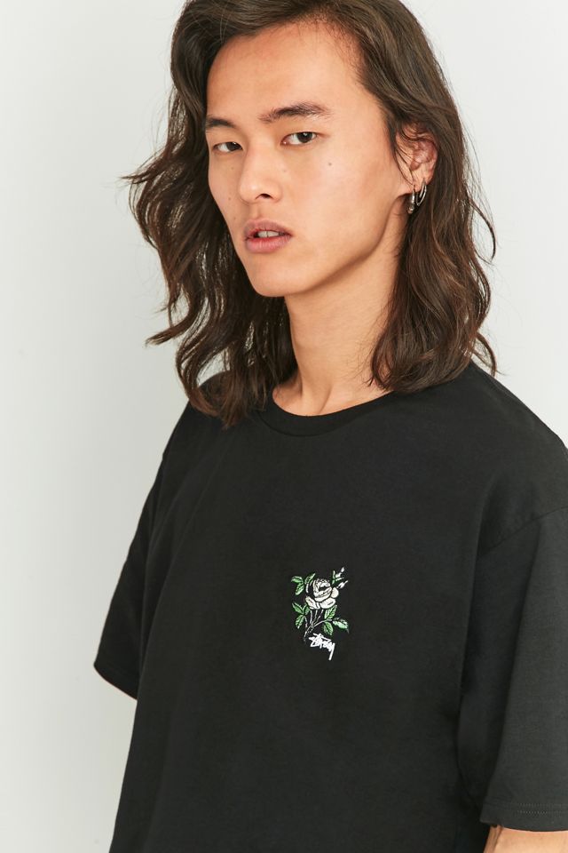 Stussy Rose Embroidered Black T-shirt #1