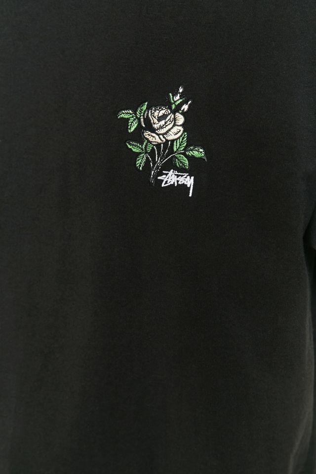 Stussy Rose Embroidered Black T-shirt #2