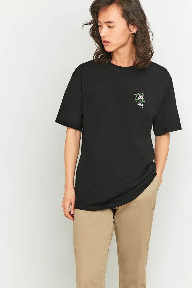 Stussy Rose Embroidered Black T-shirt #5