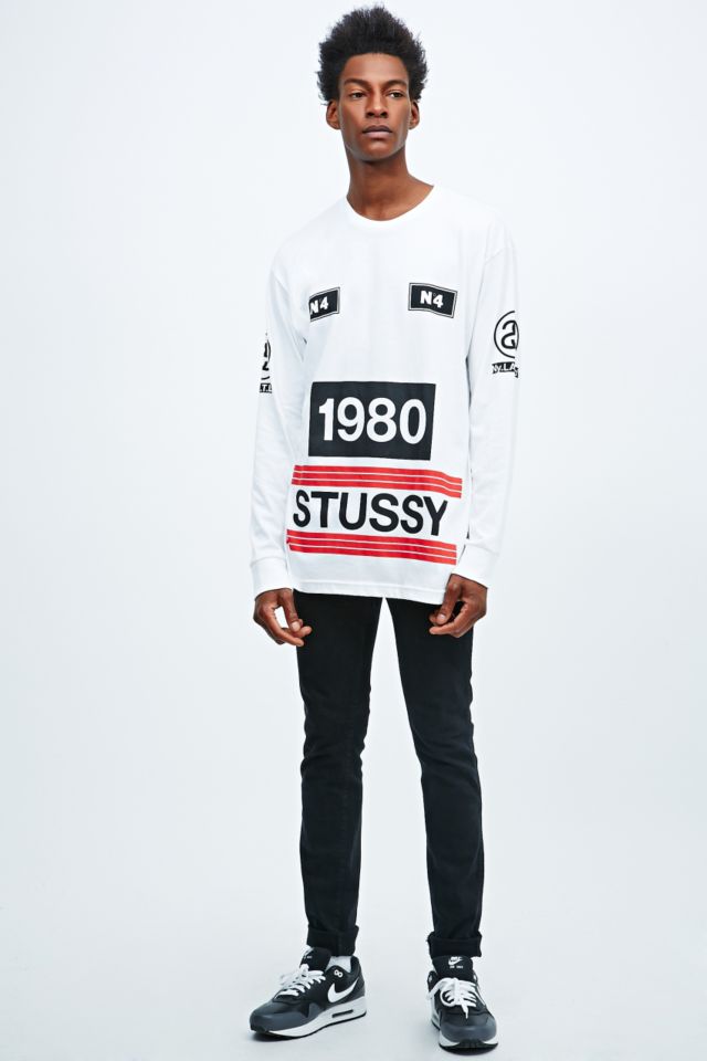 Stussy 1980 Stripe Long Sleeve Tee in White | Urban Outfitters UK