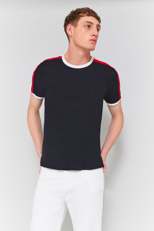 UO Black and Red Contrast Football T-shirt | Urban Outfitters UK