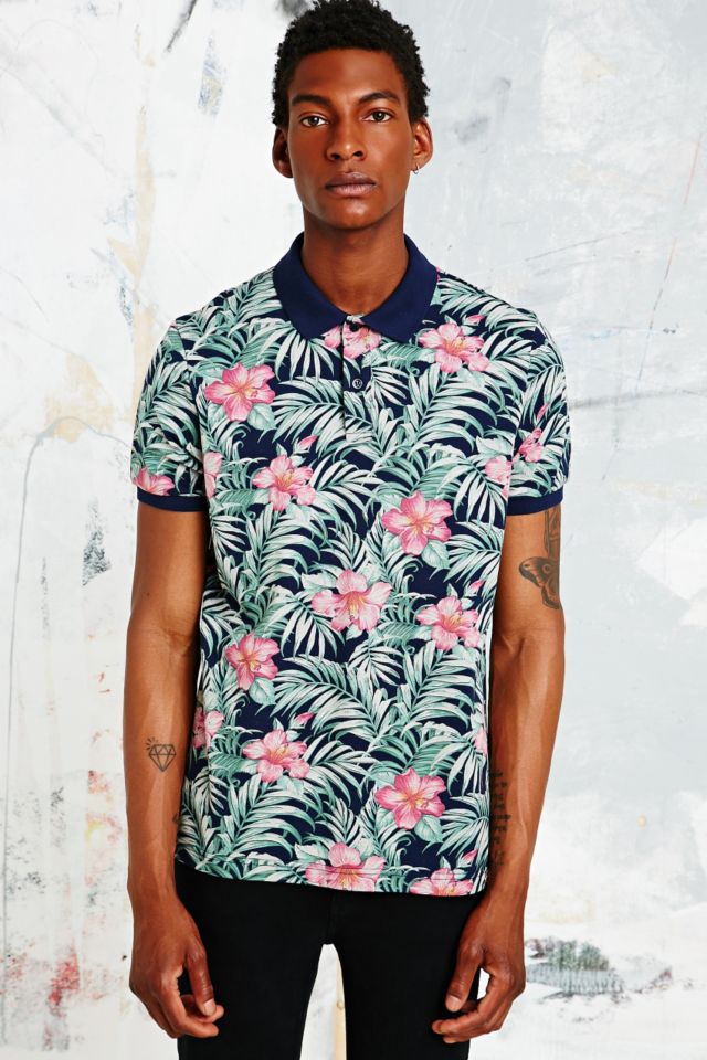 Worland Black Elsa Print Polo Shirt in Navy | Urban Outfitters UK