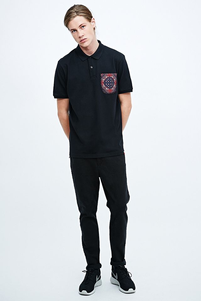 Worland Black Bandana Pocket Polo Shirt in Black | Urban Outfitters UK