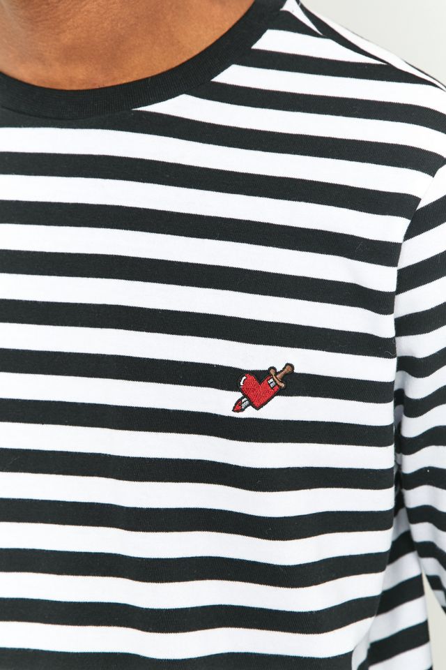 Shore Leave by Urban Outfitters - T-shirt manches longues rayé noir et blanc avec écusson cœur #2