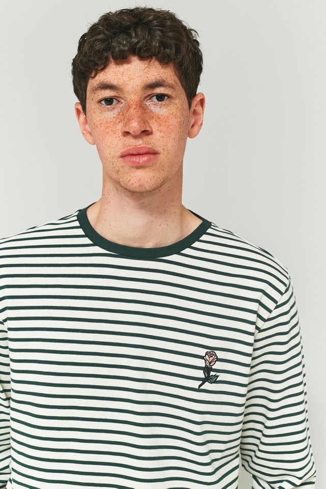Shore Leave by Urban Outfitters Green and Ecru Striped Rose Embroidery Long-Sleeve T-shirt #2