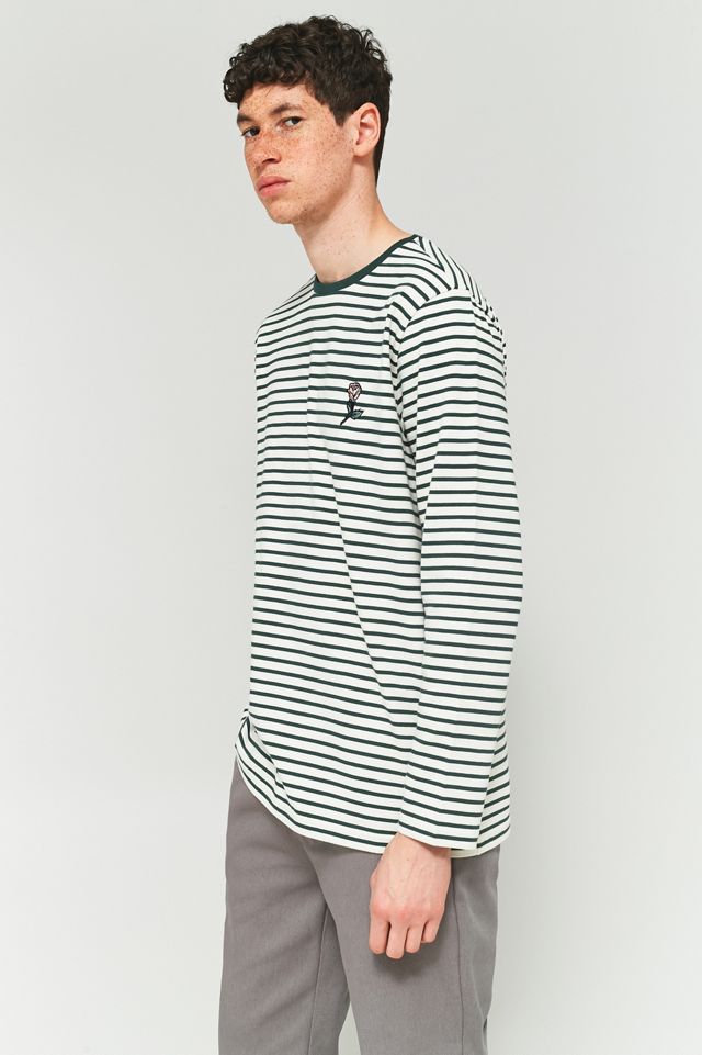 Shore Leave by Urban Outfitters Green and Ecru Striped Rose Embroidery Long-Sleeve T-shirt #5