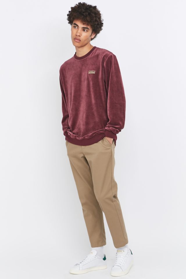 Adidas originals maroon velour crewneck sale sweatshirt