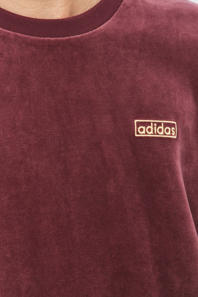 adidas Originals Maroon Velour Crewneck Sweatshirt