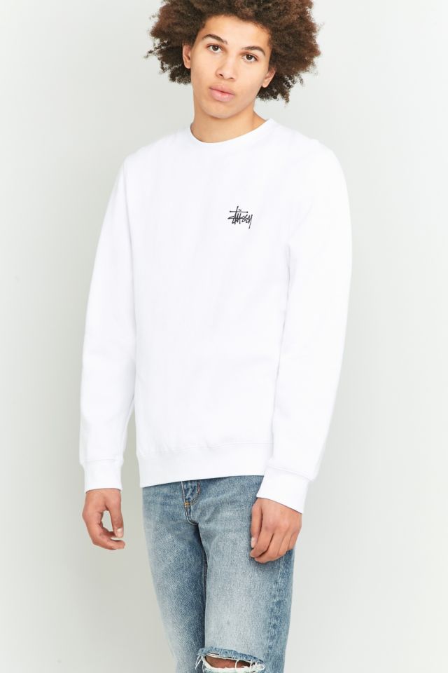 Stussy Basic White Logo Crewneck Sweatshirt | Urban Outfitters UK