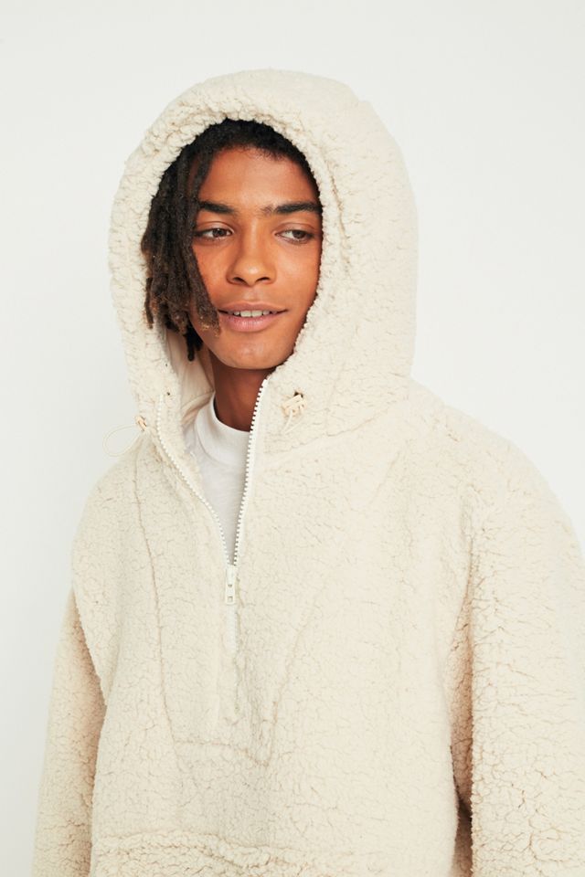 UO Ecru Teddy Pop Over Hoodie #5