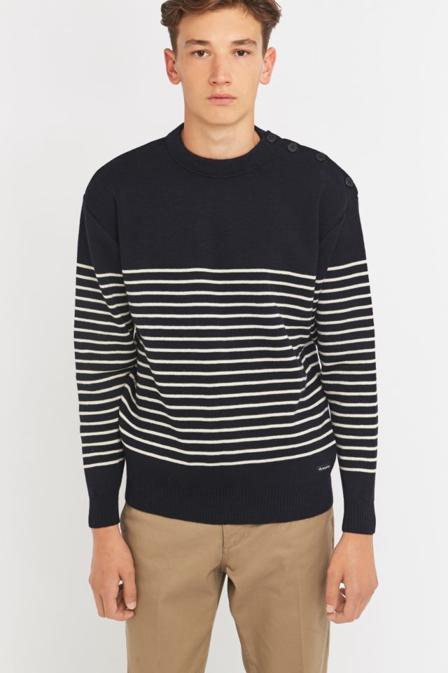 Armor Lux Classic Navy Half Stripe Knit Jumper | Urban Outfitters UK