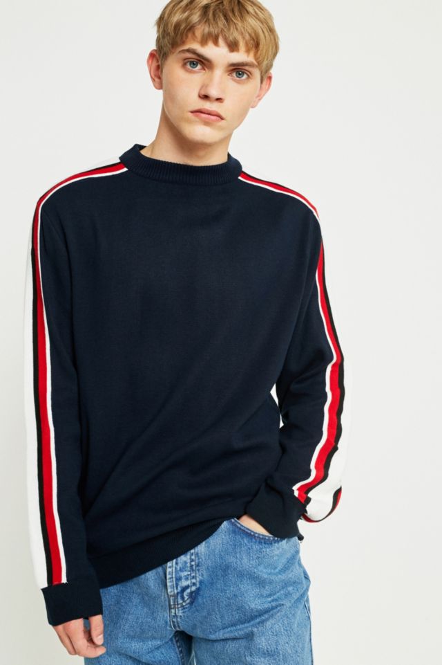 UO Navy Taped Knit Jumper | Urban Outfitters UK