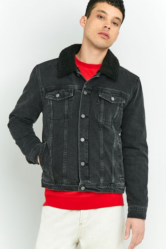 Loom Washed Black Denim Sherpa Collar Trucker Jacket #1
