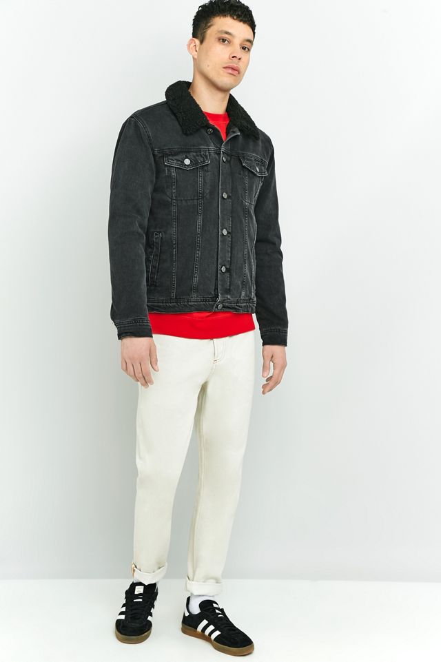 Loom Washed Black Denim Sherpa Collar Trucker Jacket #2