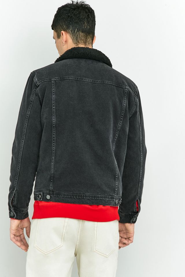 Loom Washed Black Denim Sherpa Collar Trucker Jacket #3