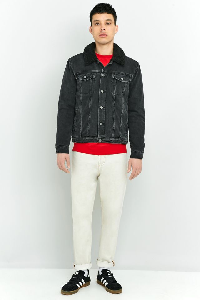 Loom Washed Black Denim Sherpa Collar Trucker Jacket #4