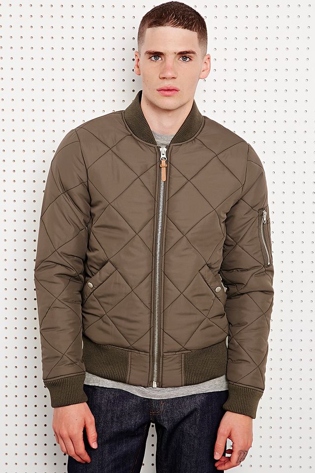 Shore Leave Quilted Bomber Jacket in Olive | Urban Outfitters UK