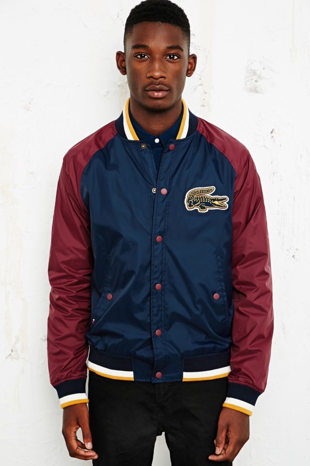 Lacoste Contrast Sleeve Bomber in Navy | Urban Outfitters UK