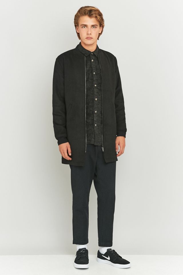 Native North Black Wool Longline Bomber Jacket #1