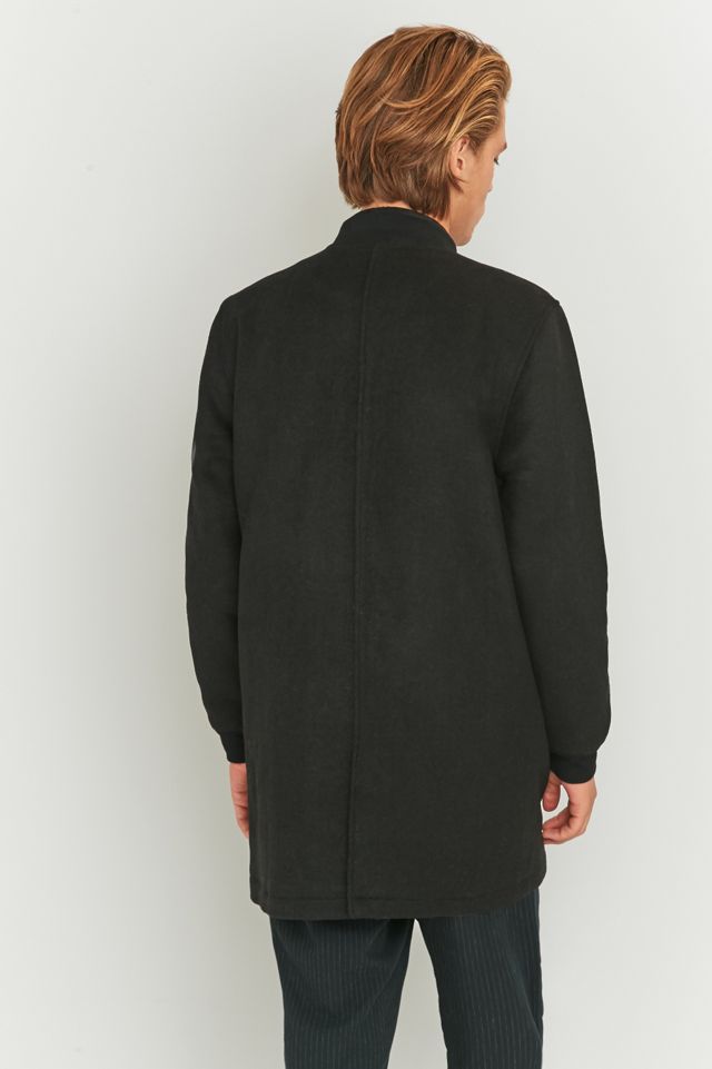 Native North Black Wool Longline Bomber Jacket #3
