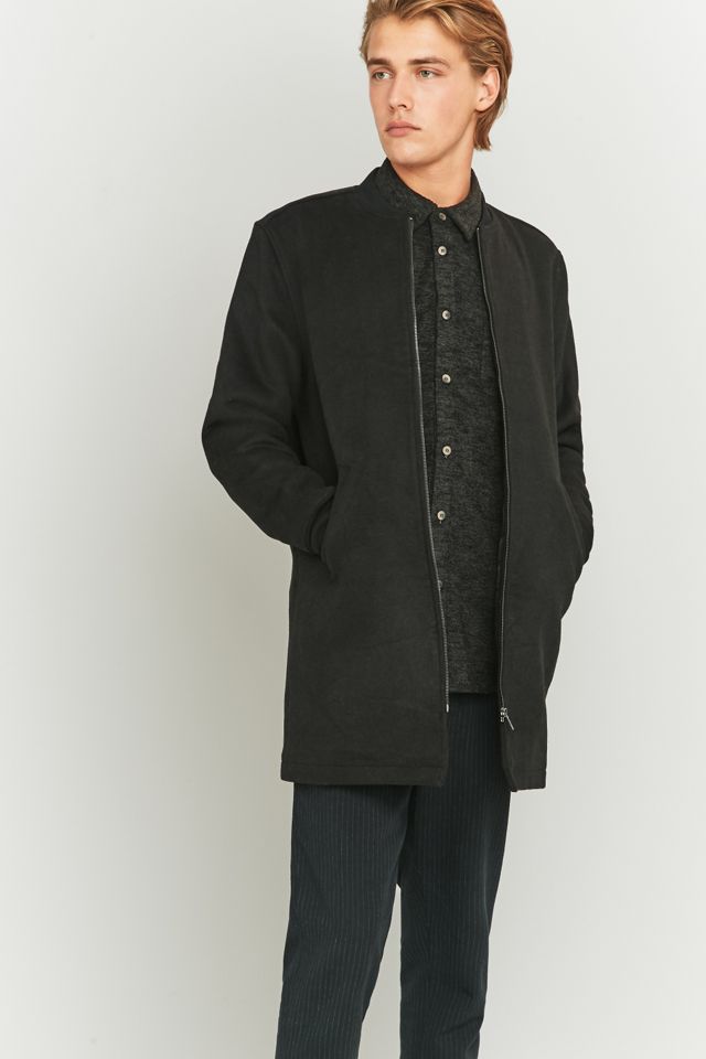 Native North Black Wool Longline Bomber Jacket #4