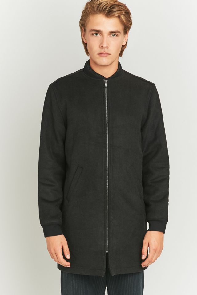 Native North Black Wool Longline Bomber Jacket #5