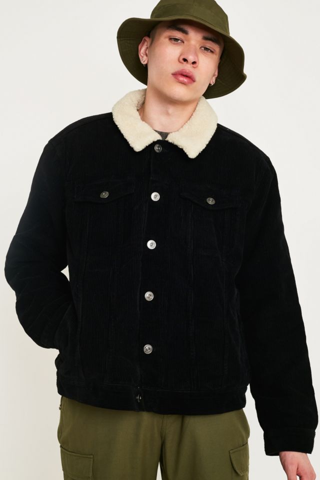 BDG Black Corduroy Sherpa Trucker Jacket Urban Outfitters UK