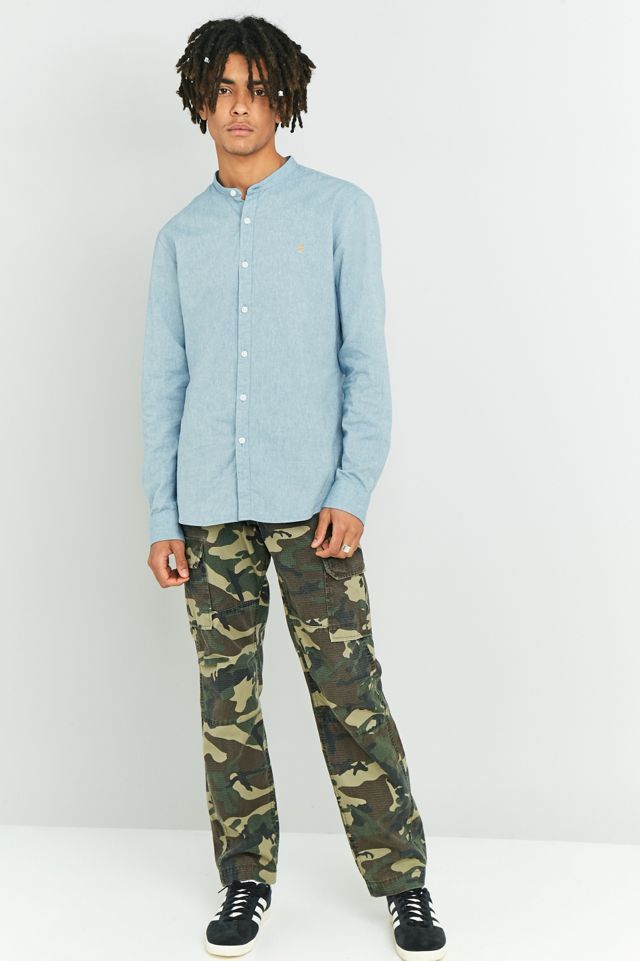 Farah Sierra Blue Grandad Collo Manica Lunga Camicia #1