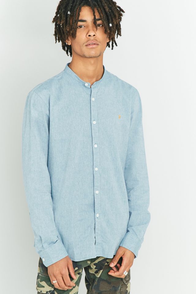 Farah Sierra Blue Grandad Collo Manica Lunga Camicia #2