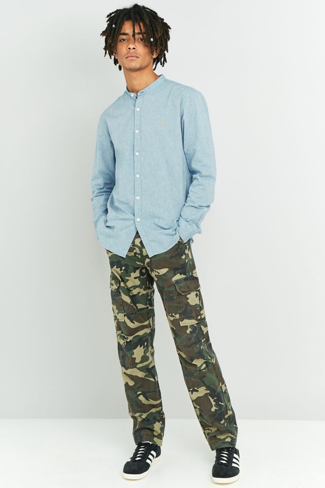 Farah Sierra Blue Grandad Collo Manica Lunga Camicia #4