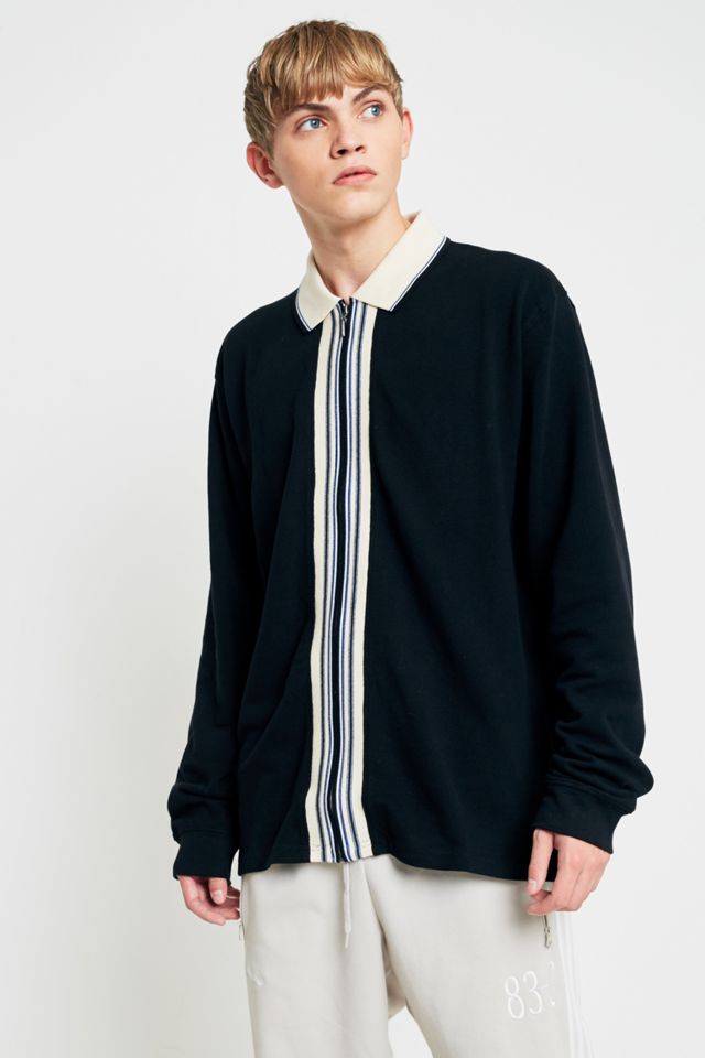 Stussy Nero Full-Zip Manica Lunga Polo Shirt #1