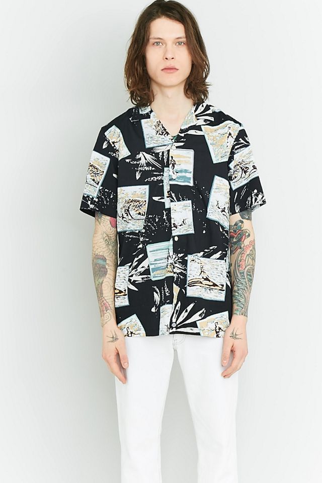 Dickies Postcard Stampa Nero Revere Colletto Camicia #5