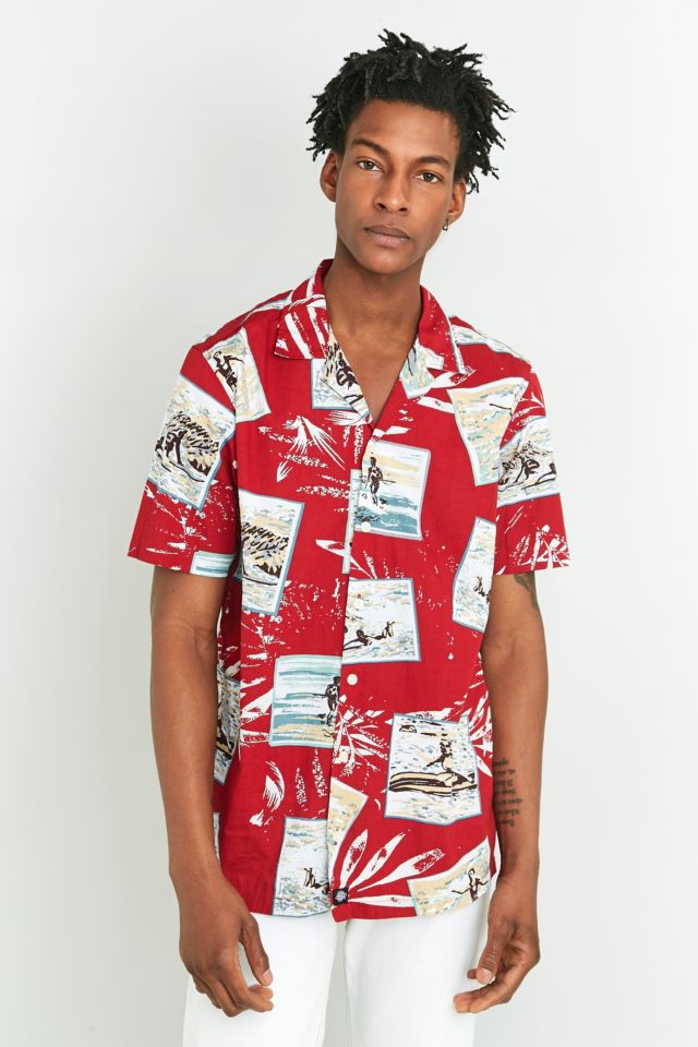 Dickies Postcard Print Red Revere Collar Shirt | Urban Outfitters UK