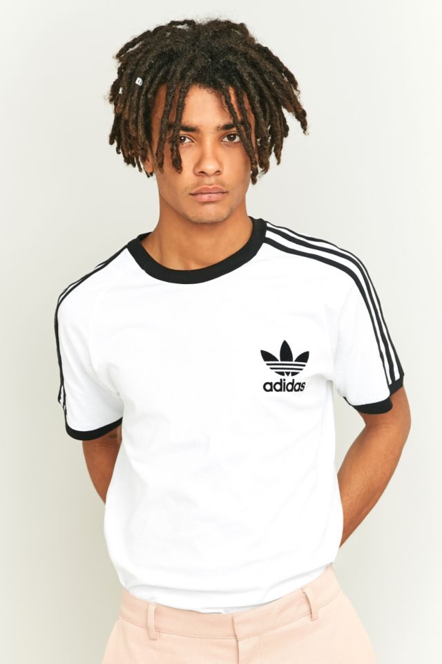 Adidas white three stripe sales tee