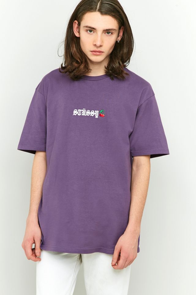 Stussy Cherry Embroidered Purple T-shirt | Urban Outfitters UK