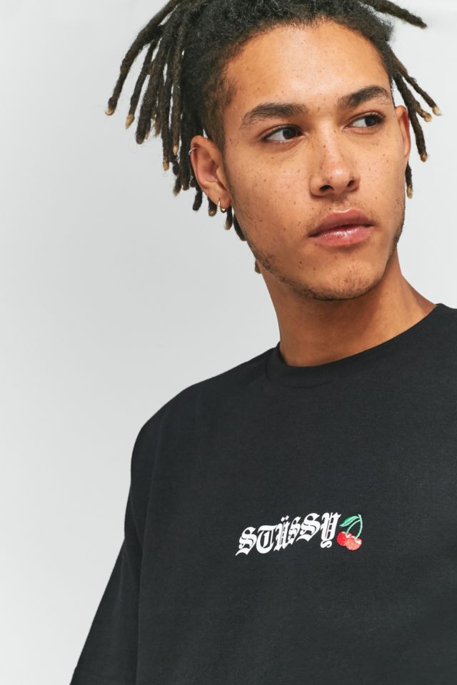 Stussy Cherry Embroidered Black T-shirt | Urban Outfitters UK
