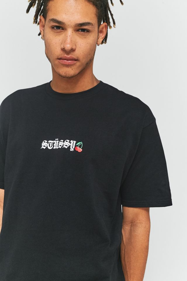 Stussy Cherry Embroidered Black T-shirt | Urban Outfitters UK