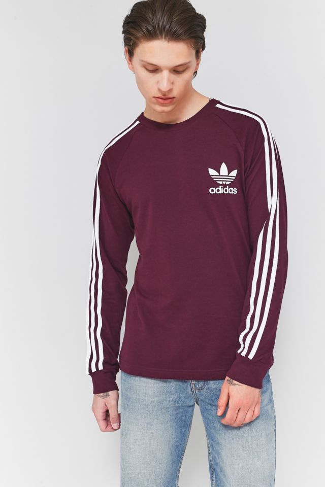 adidas Maroon Pique Long-Sleeve T-shirt | Urban Outfitters UK