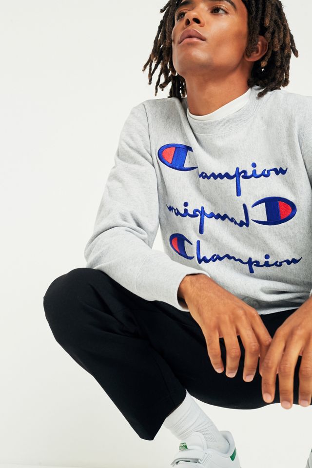 Champion Grey Reverse Weave All Over Logo Crewneck Sweatshirt #1