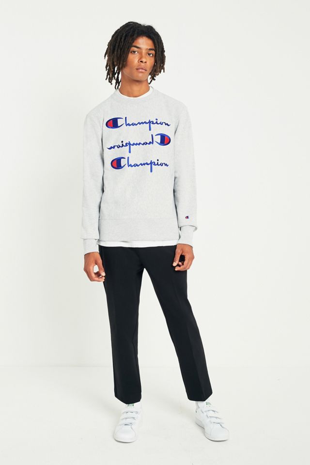 Champion Grey Reverse Weave All Over Logo Crewneck Sweatshirt #2