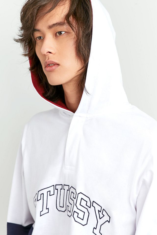 Stussy - Sweat à capuche colour block bleu marine et blanc #1